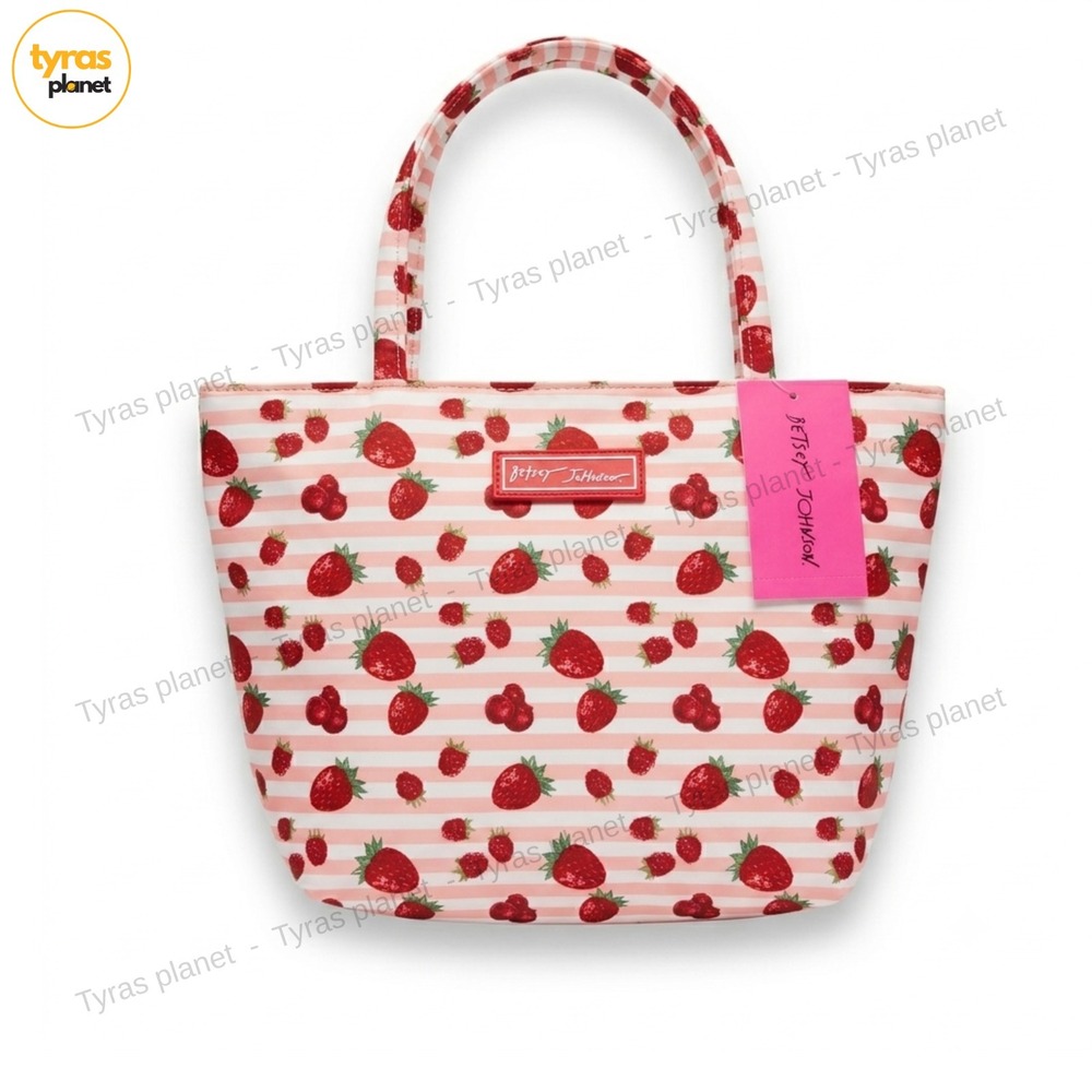 NEW Betsy Johnson Insulated Satchel Lunch strawberries berries stripe Tote Bag‎